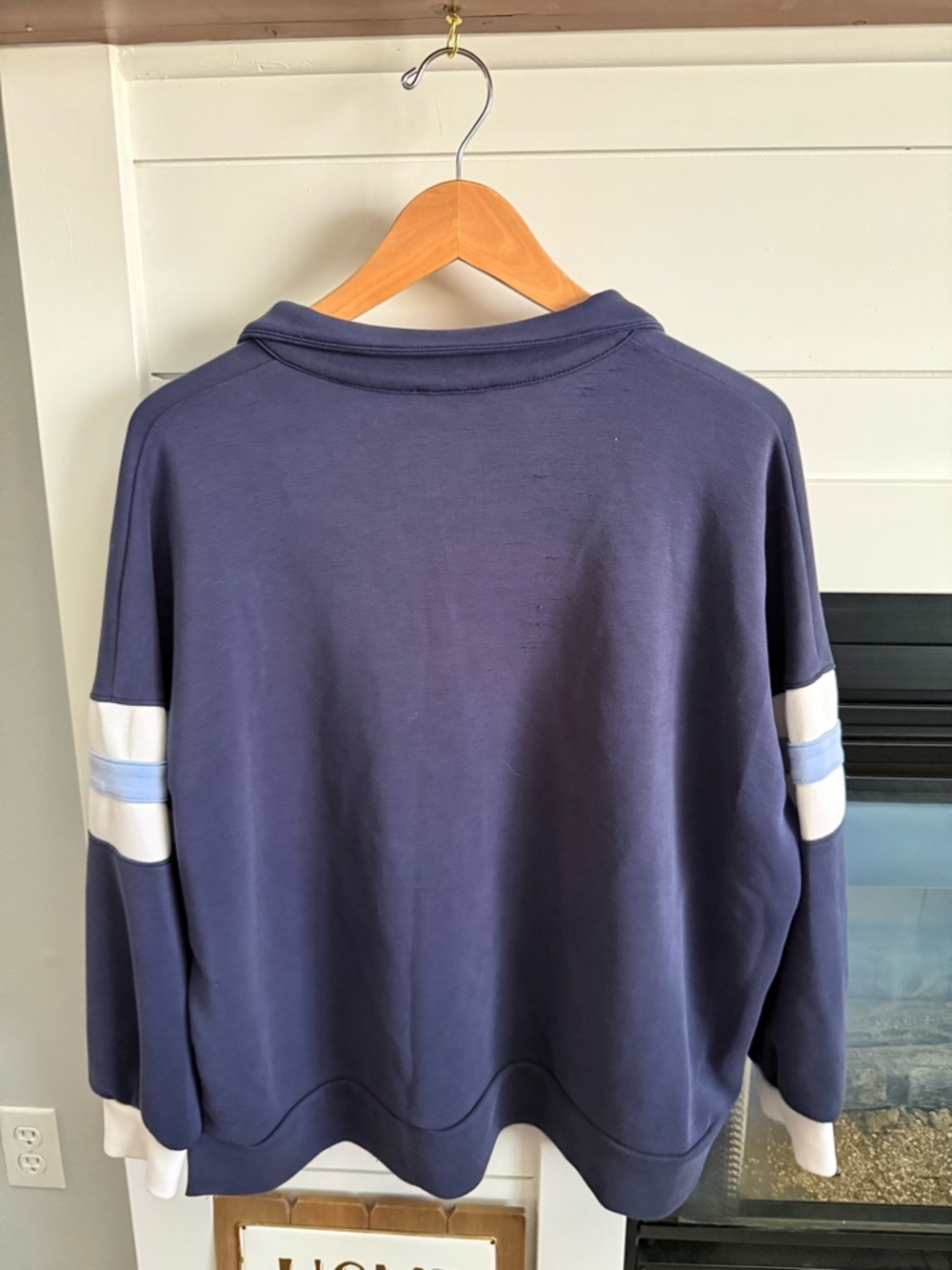 Moa Moa Navy Pullover Sweatshirt with White & Light Blue Stripes soft 2x - Picture 6 of 12